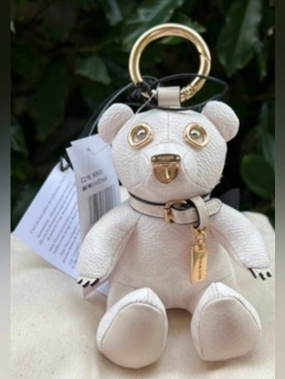 Coach Bear NWT Leather Bag Charm / Keychain Chalk Gold Tone